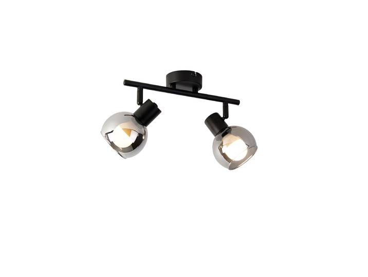 Plafonnier intelligent noir avec verre fumé, incluant 2 ampoules