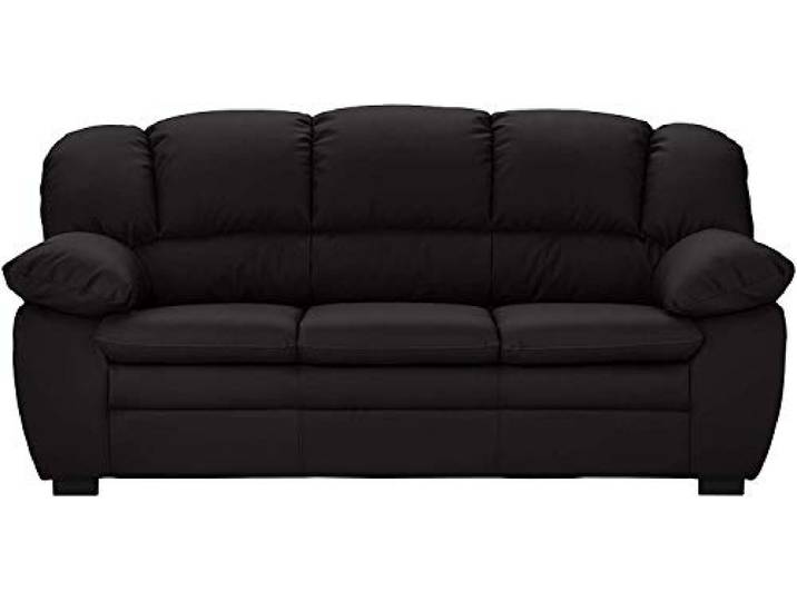 Mivano 3-Sitzer Sofa Casino, Große Ledercouch mit moderner Kontrastnaht, 191 x 88 x 92, Kunstleder Schwarz
