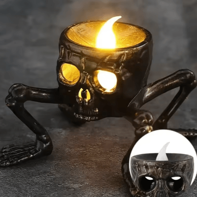 Inspire Picks Halloween Skull LED Candle Light Four Legged Skull Horror Lamp For Haunted House & Party Decorations fluorescence Yellow 2pcs
