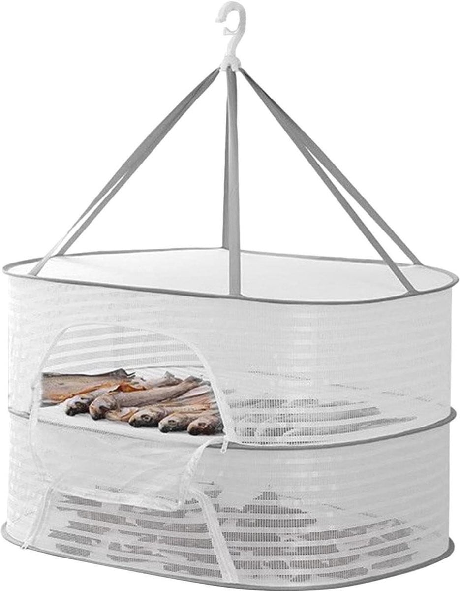 Wit opvouwbaar plat droogrek met net voor het luchten van kleding, 60 x 40 cm