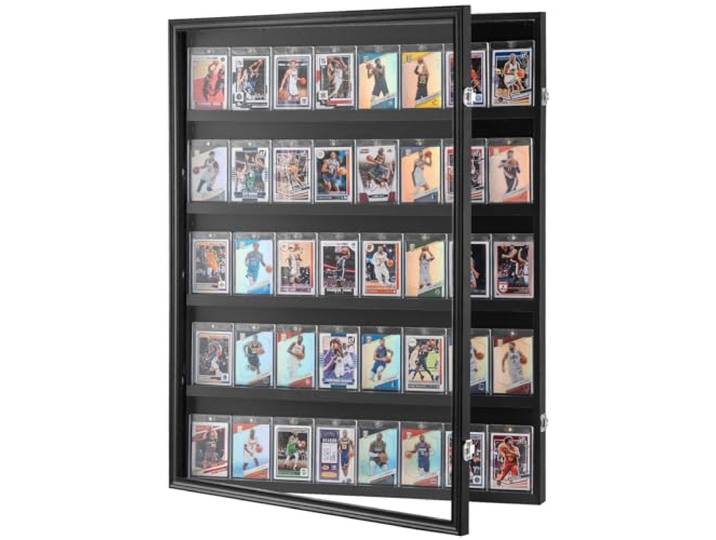 VEVOR Présentoir pour 35 Cartes de Sport\, 617x775x55 mm\, vitrine d'affichage pour Cartes de Football\, Protection UV 98% en Verre PC Transparent verrouillable pour Cartes à Collectionner\, Basket-Ball