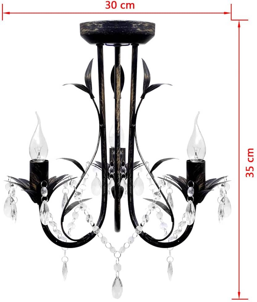 vidaXL Lustre métal noir style art nouveau + perles crystal 3 x E14 Ampoules