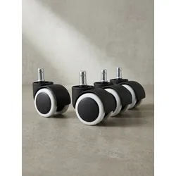 Bürostuhlrollen 5er-Set Polyurethan Schwarz/Weiß Ø50mm 11mm-Stift Gebremst für Hartboden