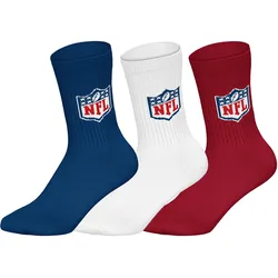 NFL Unisex Socken, 3er Pack - NFL Shield 3Pack Crew Socks, Logo, Baumwollmischung Dunkelblau/Weiß/Rot / 43-46