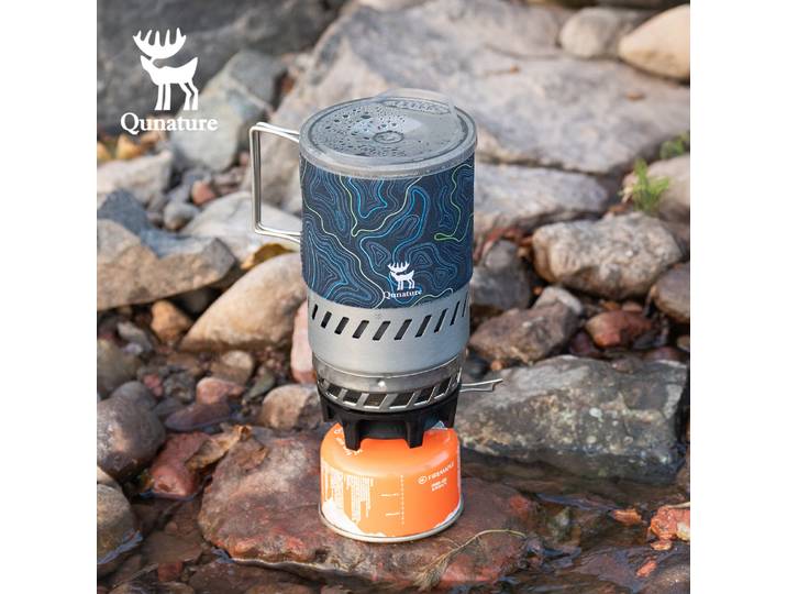 Qunature – poêle à gaz d'extérieur, système de cuisson Portable de 600ml, léger, chaleur intégrée, cuisinière à gaz de randonnée, poignée pliable