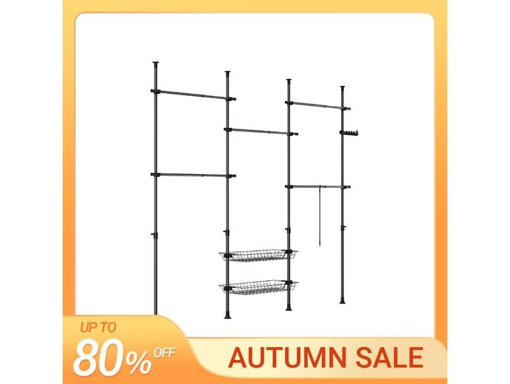 SoBuy KLS04-II Support télescopique pour robes Robuste pour robes Bar Armoire à robes ouverte réglable avec rangement pour chariot de couchage