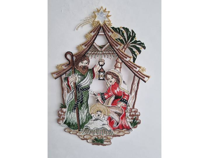 Fensterbild STICKEREIEN PLAUEN Fensterbild Geburt Jesu , bunt, Polyester, Fensterbilder, Fensterbild, echte Plauener Stickerei