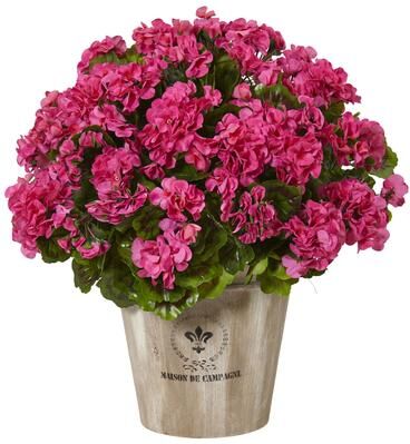 Nearly Natural Indoor/Outdoor Geranium in Farmhouse Planter