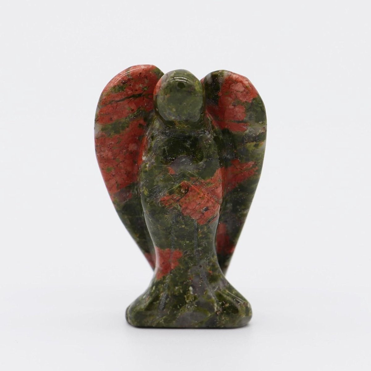 Handgesneden Unakita Engel Figuur - Beschermengel Kristal - Groen Roze - Hoogte: 51-63 cm