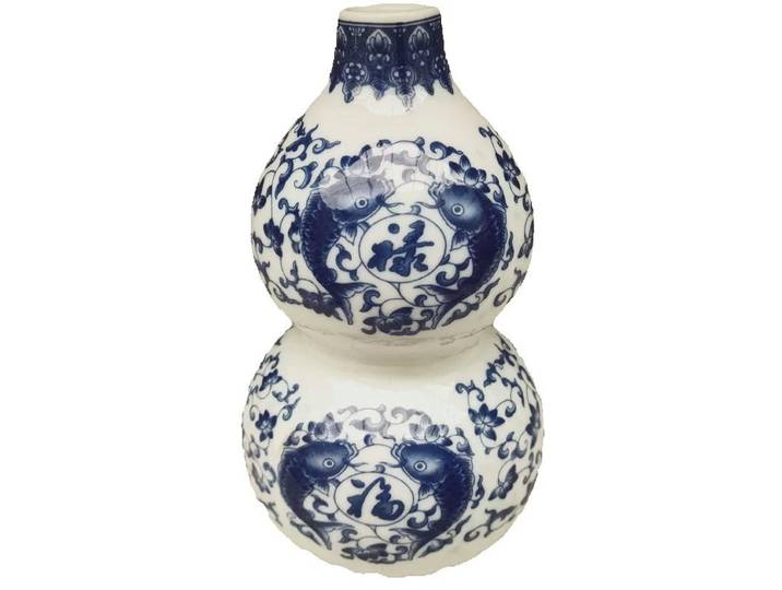 Vase chinois ancien en porcelaine, motif de poisson bleu et blanc, gourde porte-bonheur, décoration Antique pour la maison, à collectionner