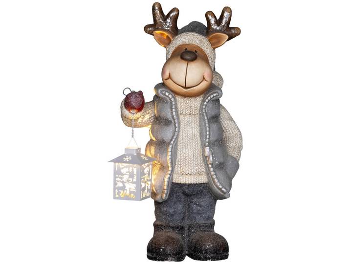 Homcom Weihnachtsdeko Figur 52 cm Rentier mit Laterne Weihnachtsfigur mit LED-Licht, Mehrfarbig, Metall, 19.5x52x25.5 cm, Dekoration, Weihnachtsdekoration