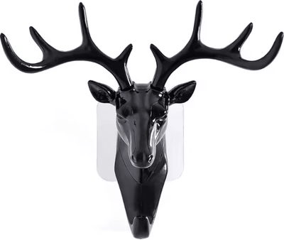 Inspire Curations Vintage Deer Horn Wall Hanger Rack Rustic Antler Coat & Key Holder With Hooks black