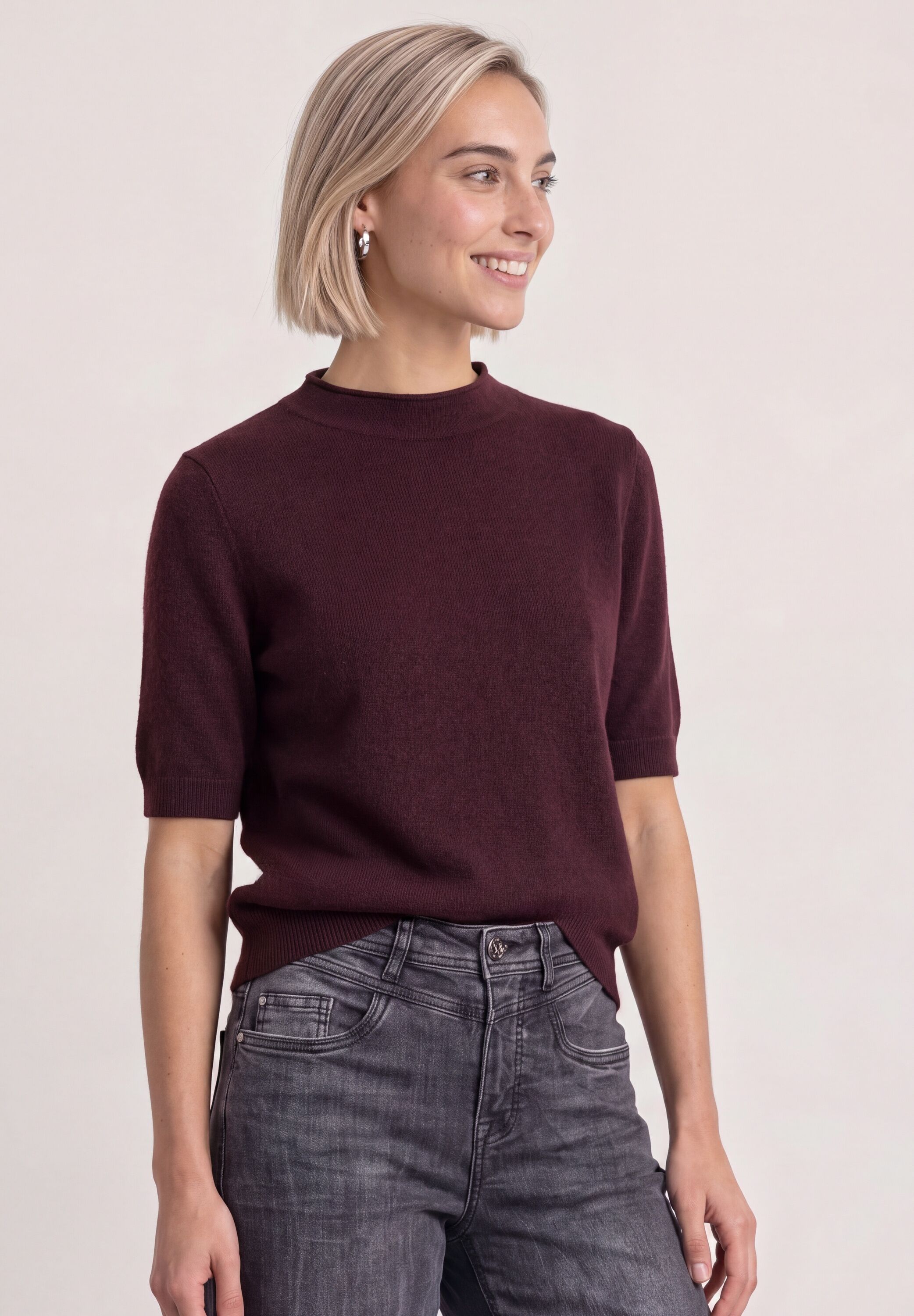 Strickpullover STREET ONE, Damen, Gr. 36, rustic rouge, Strick, Obermaterial: 30% Polyester, 27% Polyacryl, 23% Polyamid, 20% Viskose, unifarben, normal hüftbedeckend, Rundhals, Flachstrickbündchen, Pullover Strickpullover, Halbarm Pullover mit Turtle Nec
