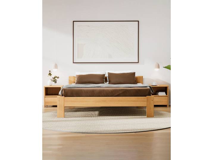 Naturwohnen Massivholzbett 180x200cm + 2 Nachttische Erle Arbor Schubladen mit Softclose mit bioola® nature veredelt