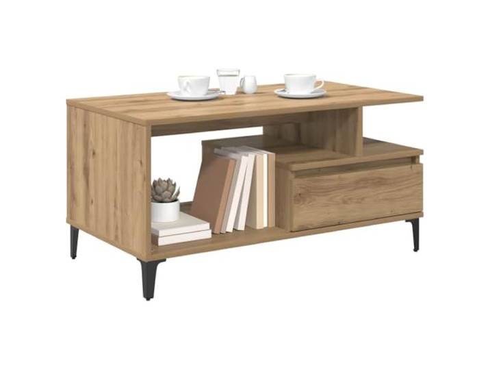 KTHLBRH Couchtisch Eiche Handwerk 90 x 49 x 45 cm Mehrschichtholz, 1 Schublade, 1 Einlegeboden, 75 kg Tragkraft, leichte Reinigung