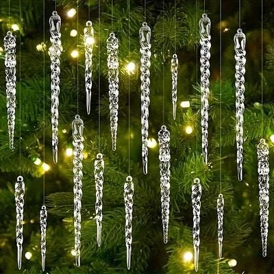 HomeDecorAndMore LLC Crystal Clear Christmas Tree Icicle Ornaments, Shatterproof Holiday Decor, Elegant Winter Touch 24pcs
