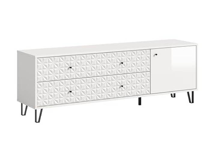 xonox.home – Lowboard Prisma 164x56x40 cm in Weiß mit effektvoller 3D-Front – Modernes Stauraummöbel für Wohn- und Schlafbereiche, bietet Platz für Medien und Deko – praktisch & pflegeleicht