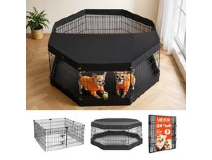 VEVOR Welpenauslauf Hundelaufstall Metall 61cm 8-tlg. Deckel & Bodenmatte, Spielplatz für Kleine Hunde Katzen & Andere Kleintiere Faltbar Durch die Verschiedenen Formen Vielfältig Einsetzbar
