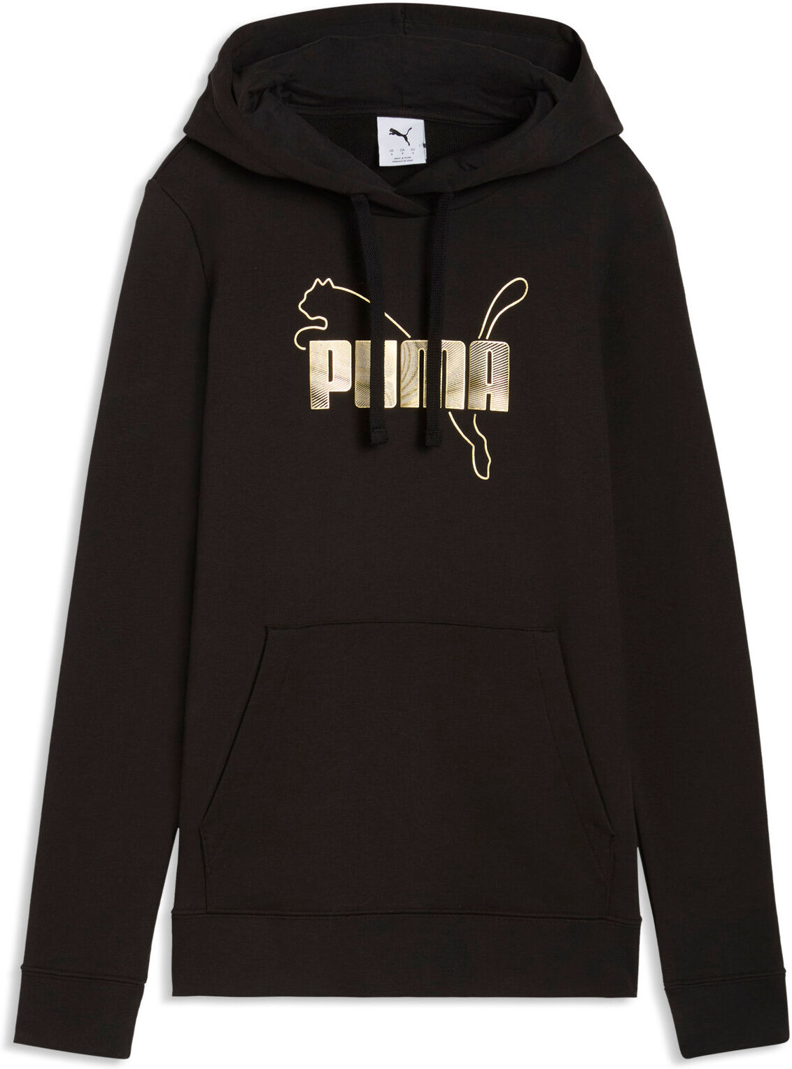 Kapuzensweatshirt PUMA "ESS LOGO LAB METALLIC HOODIE TR", Damen, Gr. S, schwarz (puma schwarz), Sweatware, Obermaterial: 68% Baumwolle, 32% Polyester, bedruckt, regular fit normal, angesetztes Bündchen, Sweatshirts Kapuzensweatshirt, Regular Fit, mit Prin