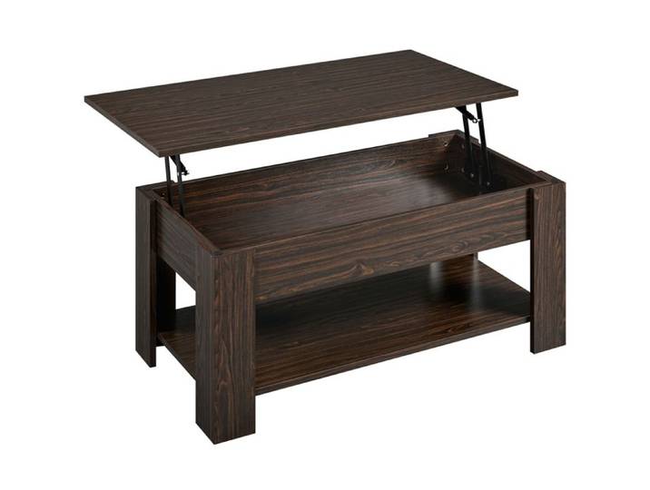 Yaheetech Table Basse à Plateau Relevable avec Compartiment Caché et Étagère de Rangement Espresso