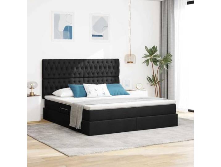 Seitlich geöffnetes Stauraumbett mit Hydraulik Liftsystem Modernes Design Aufbewahrungsbett mit Matratze Schwarz 180x200 cm Polyester Stauraumbett mit Hydraulik-Lift Bettkasten Metallrahmen
