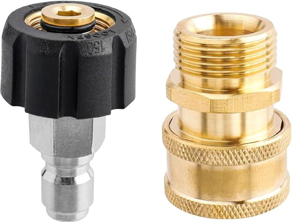 Adapterset voor hogedrukreinigerkoppeling, messing, zilver, metrische draad M22x14mm