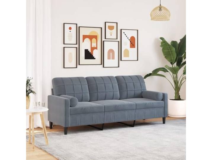 HEFZGDB 3-Sitzer Sofa Samt Dunkelgrau 180 cm mit Zierkissen, Weiches Velours Polster Metallgestell, Bequeme Sitzflächen Abnehmbare Bezüge Modernes Design Wohnzimmer Möbel