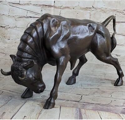 Bronzhaus Signed Milo Male Bull Spanish Bronze Sculpture Marble Base Statue Figurine Decor