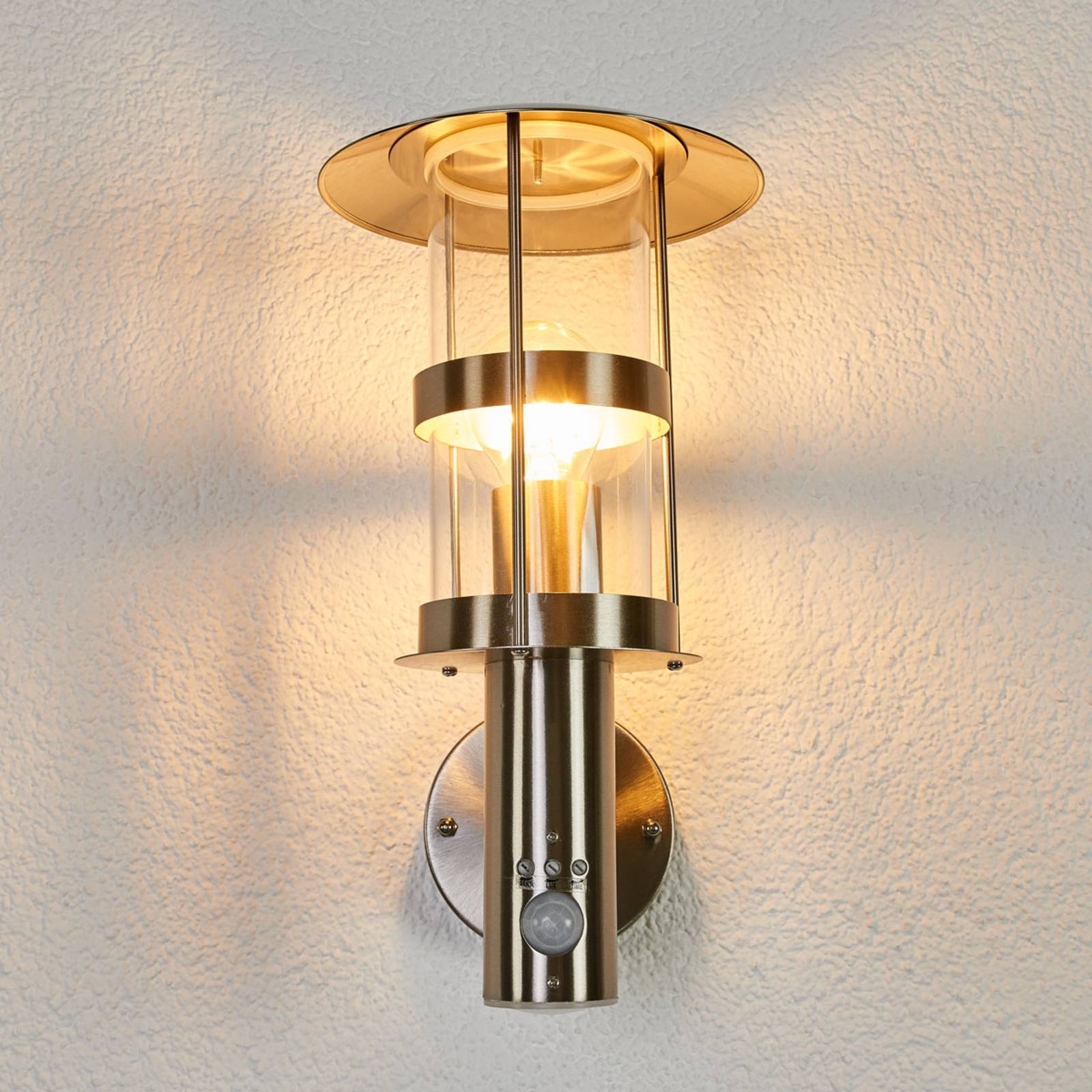Outdoor Sensor Wall Light Noemi Lindby, dimmable, Alu / grey / zinc, Stainless steel, Modern, Outdoor Wall Light