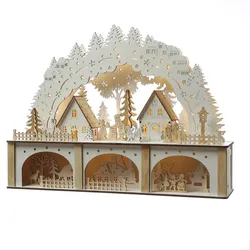 MARELIDA LED Lichterbogen Weihnachtsdorf Winterdorf H: 33,5cm 2stöckig Batterie