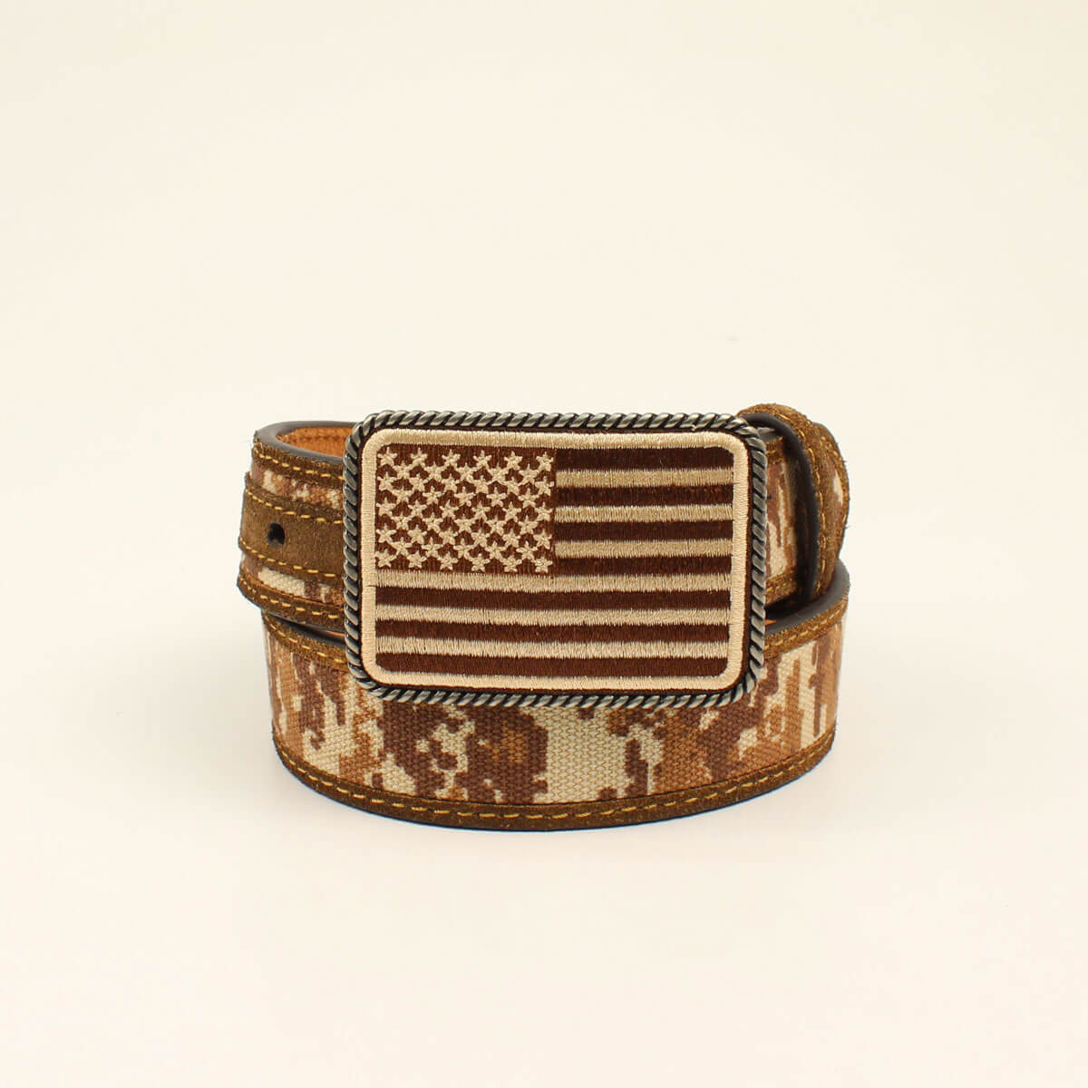 Kid's Flag buckle camo belt in Brown, Size: 26 by Ariat