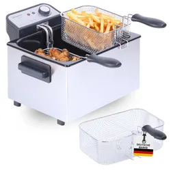 Sommertal XXL Doppel-Fritteuse mit Öl oder Fett – 3 Körbe, 5 Liter, 3000 Watt, Kaltzone, DF3270