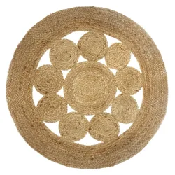 WellHome Exclusive S Durchbrochener Juteteppich d80cm, Maße d. 80 x h. 0,5 cm