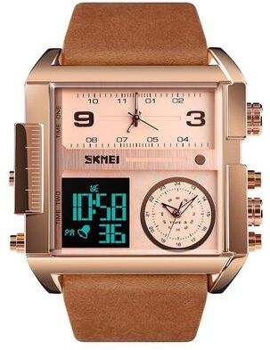 Everyday Crate SKMEI 1391 Digital Business Watch For Men Waterproof Square Dial Leather Strap Multifunction Watch brown