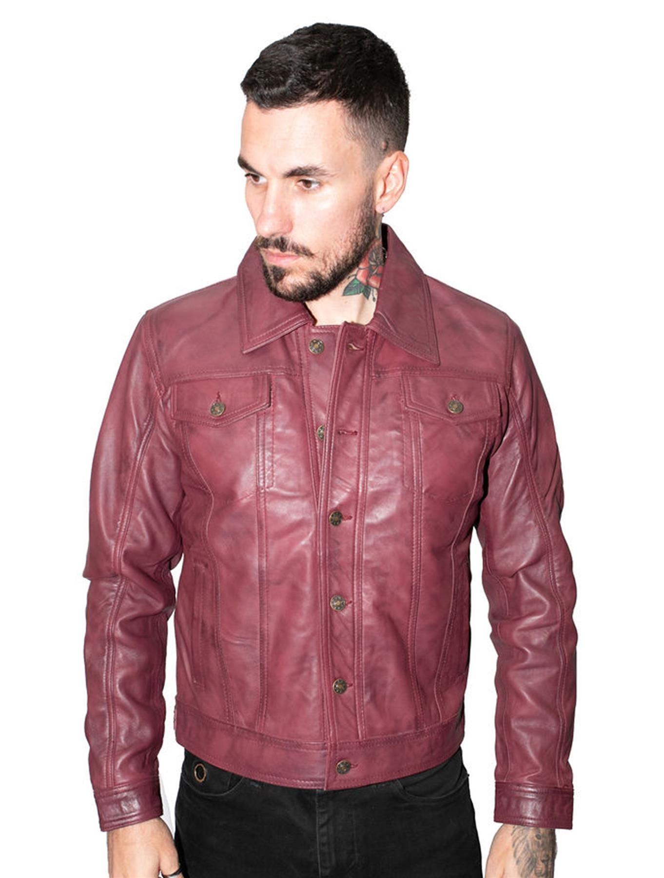 Retro-Truckerjacke aus Leder für Herren – Constantine