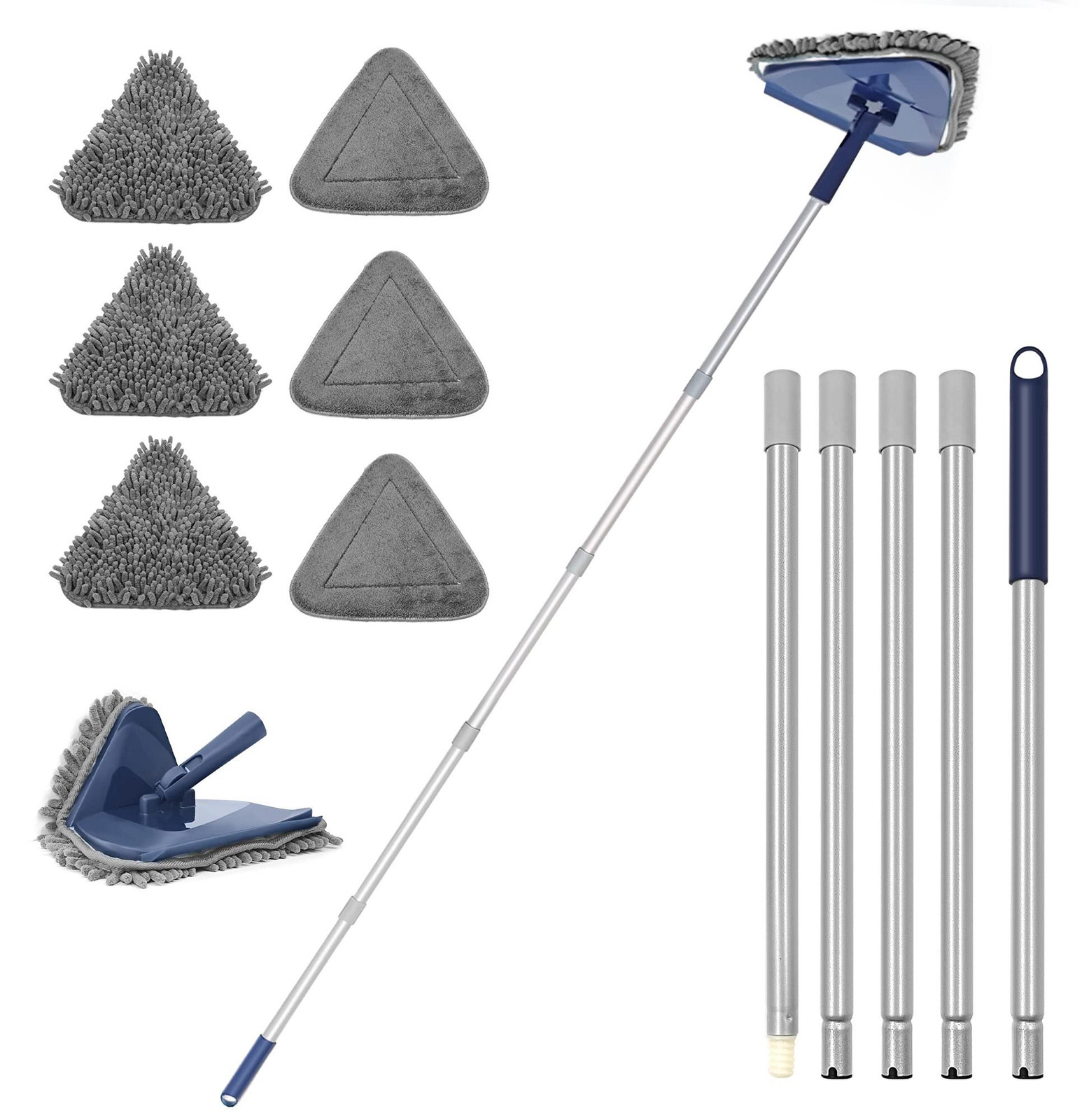 Dripio 3-in-1 Wandreiniger met 6 microvezel en chenille pads, donkerblauw, 200 cm