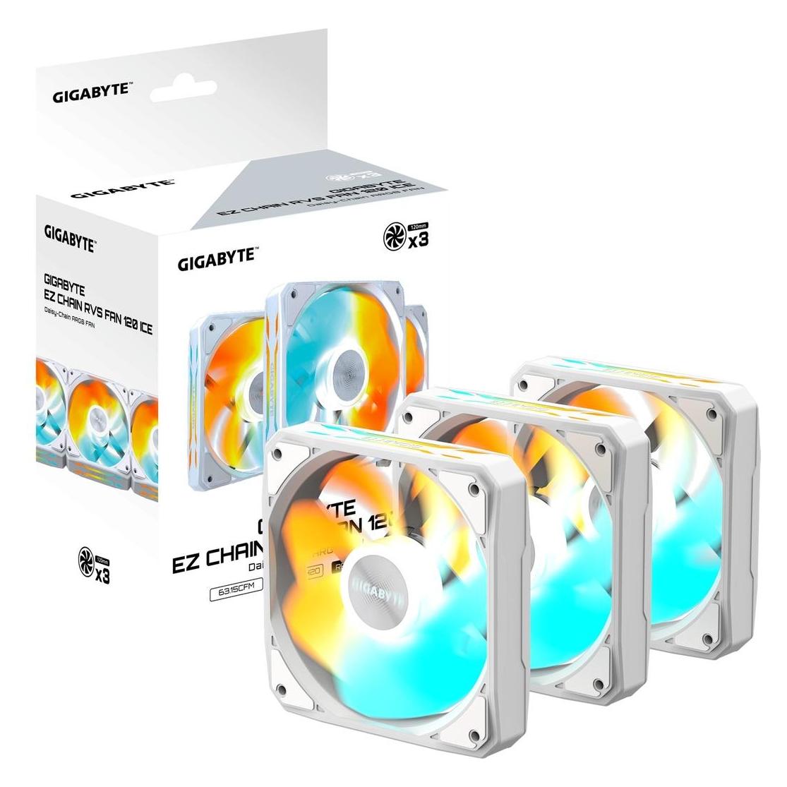 Gigabyte ventilátor EZ CHAIN RVS FAN 3-PACK, 3x120mm, bílá (120 mm, 3x) (GP-GBT EZRVSFAN1203 ICE)