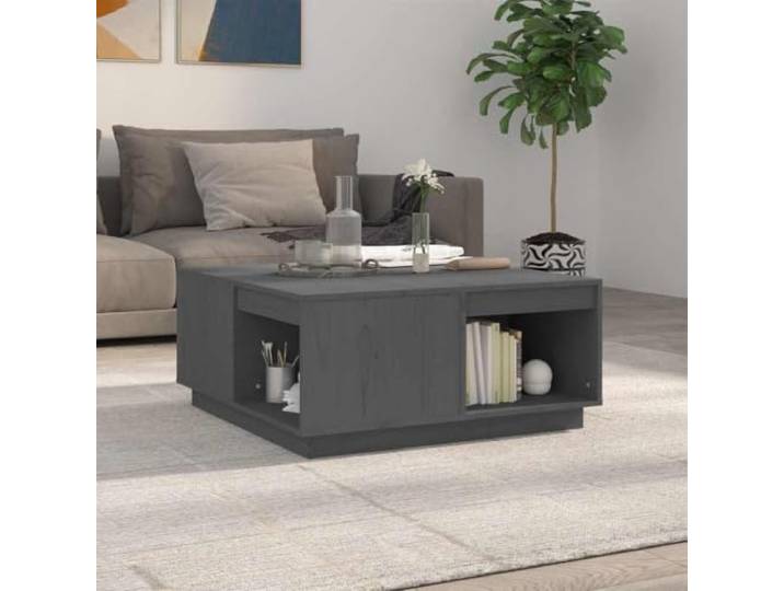 HEFZGDB Massivholz Couchtisch Grau 80x81x36,5 cm Kiefer mit geräumiger Tischplatte und Stabiler Rahmen für Stauraum, Wohnzimmertisch aus Naturmaterial mit rustikaler Optik.