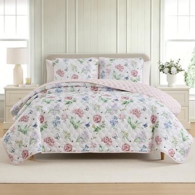 Lenox Butterfly Meadow 3-Piece Reversible Printed Quilt Set