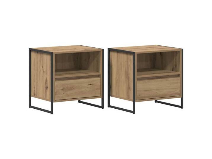 Table de chevet industrielle - vidaxl - Chêne artisan - 50x39 5x50 cm - 2 pièces - Bois d'ingénierie - Tiroir - Robuste