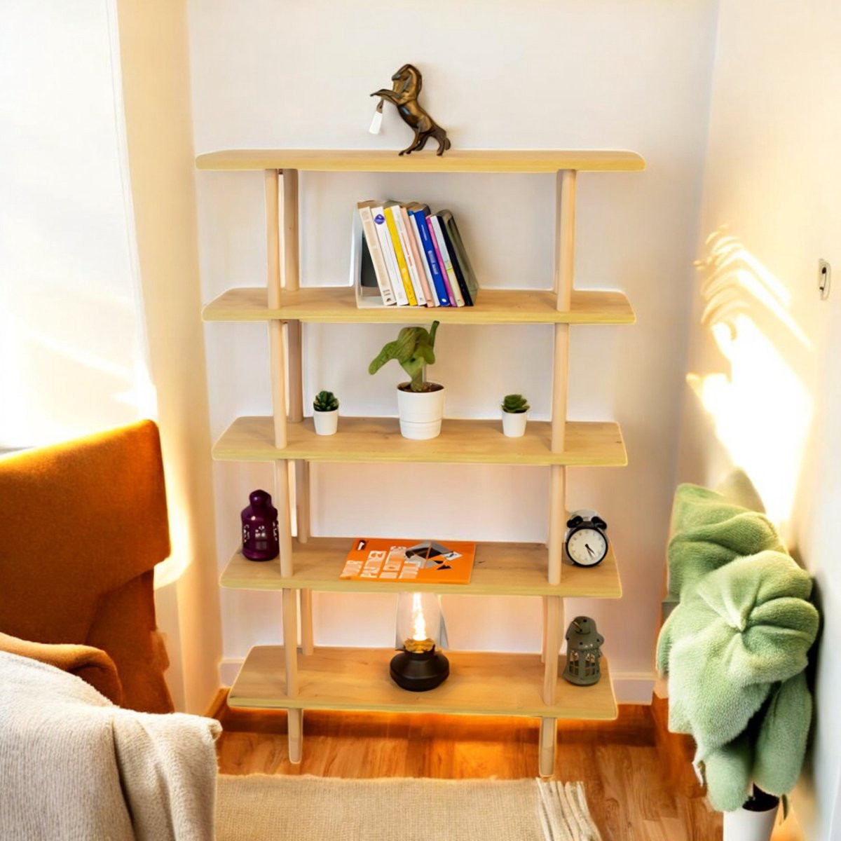 City of Wood Moderne houten boekenkast met vijf planken - Beige