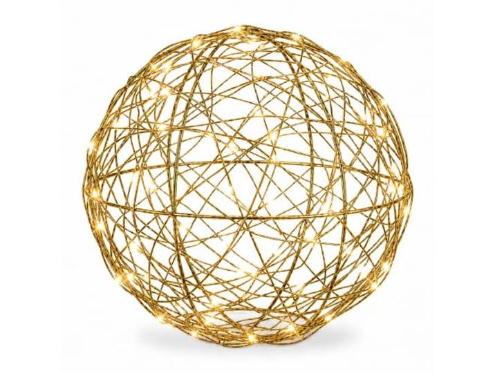 Relaxdays Boule déco LED\, à Piles\, Fil métallique\, dorée à suspendre ou poser\, câble long\, Ø 20 cm
