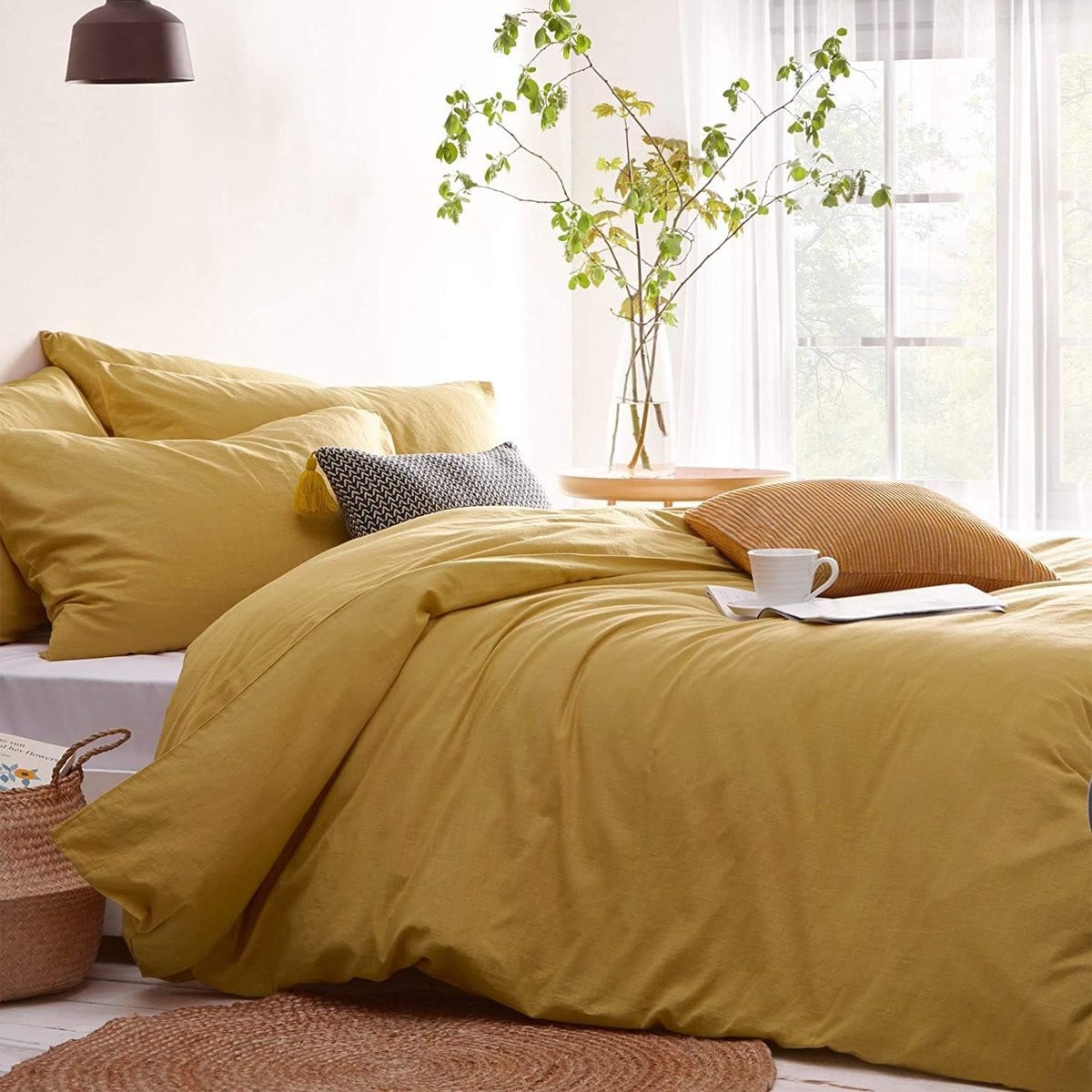Dekbedovertrek Set Geel van Geborstelde Microvezel - 155 x 220 cm