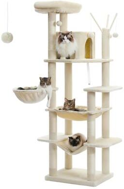 Happy Pet Pantry Multi Level Plush Cat Tree, Extra Large Cat Tower With Scratching Boards, Perches & Caves beige 4