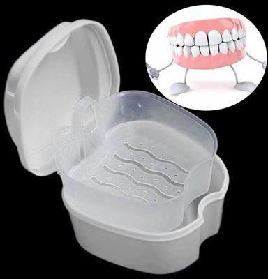 United Portable Denture Case With Drain Basket Hygienic False Teeth Storage Box For Travel And Daily Care white