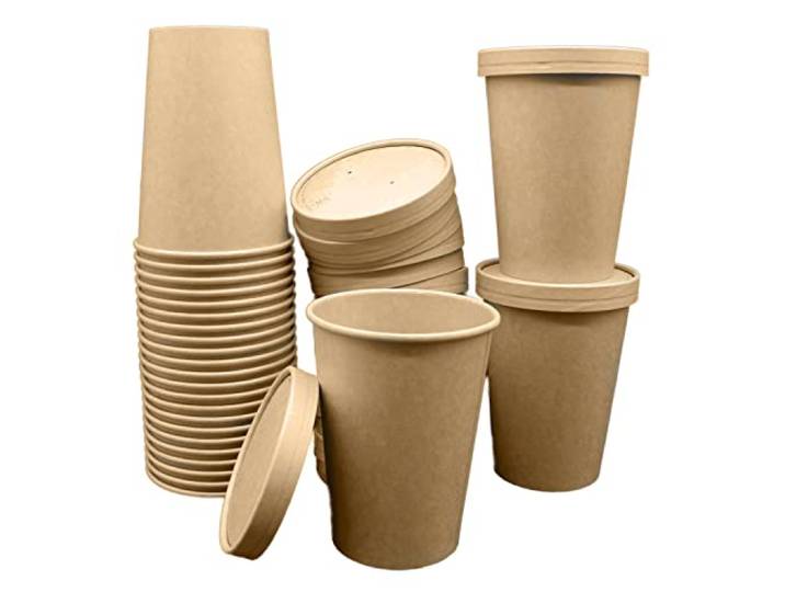 BAMI 500 Suppenbecher To Go mit Kraft Deckel 950ml/32oz - braun Biologisch abbaubar & kompostierbar Einweg Suppenschale Soup To Go