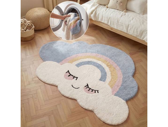 Kinderteppich HANSE HOME Nappi , bunt (creme multifarben), B:140cm H:10mm L:200cm, Baumwolle, Teppiche, Kinderteppich, Waschbar, Handgemacht, Baumwolle, Rutschfest Spielteppich Kinderzimmer
