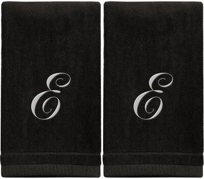 Creative Labs Monogrammed Black Towels Fingertip Embroidered with Initials