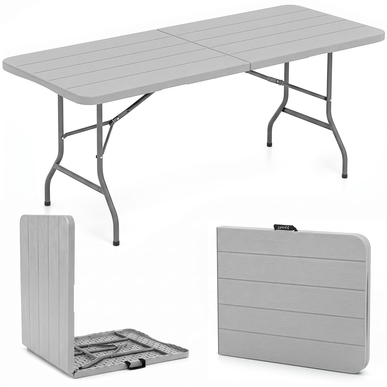 Costway Opvouwbare Campingtafel met HDPE-tafelblad en Draaggreep, Grijs