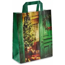 VEPATIM 50 Papiertragetaschen aus Kraftpapier 220+100x280mm Motiv Weihnachtsstube grün 70 gr.